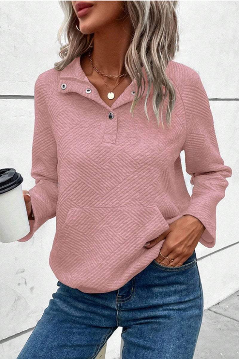 Women's Casual Textured Lapel Button-down Top sweatshirts Top