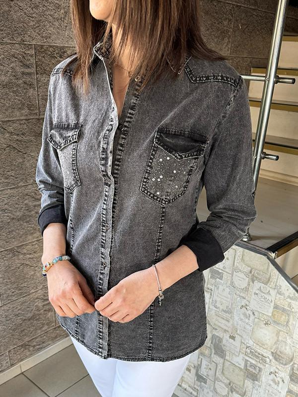 Denim pocket rhinestone jacket Women's