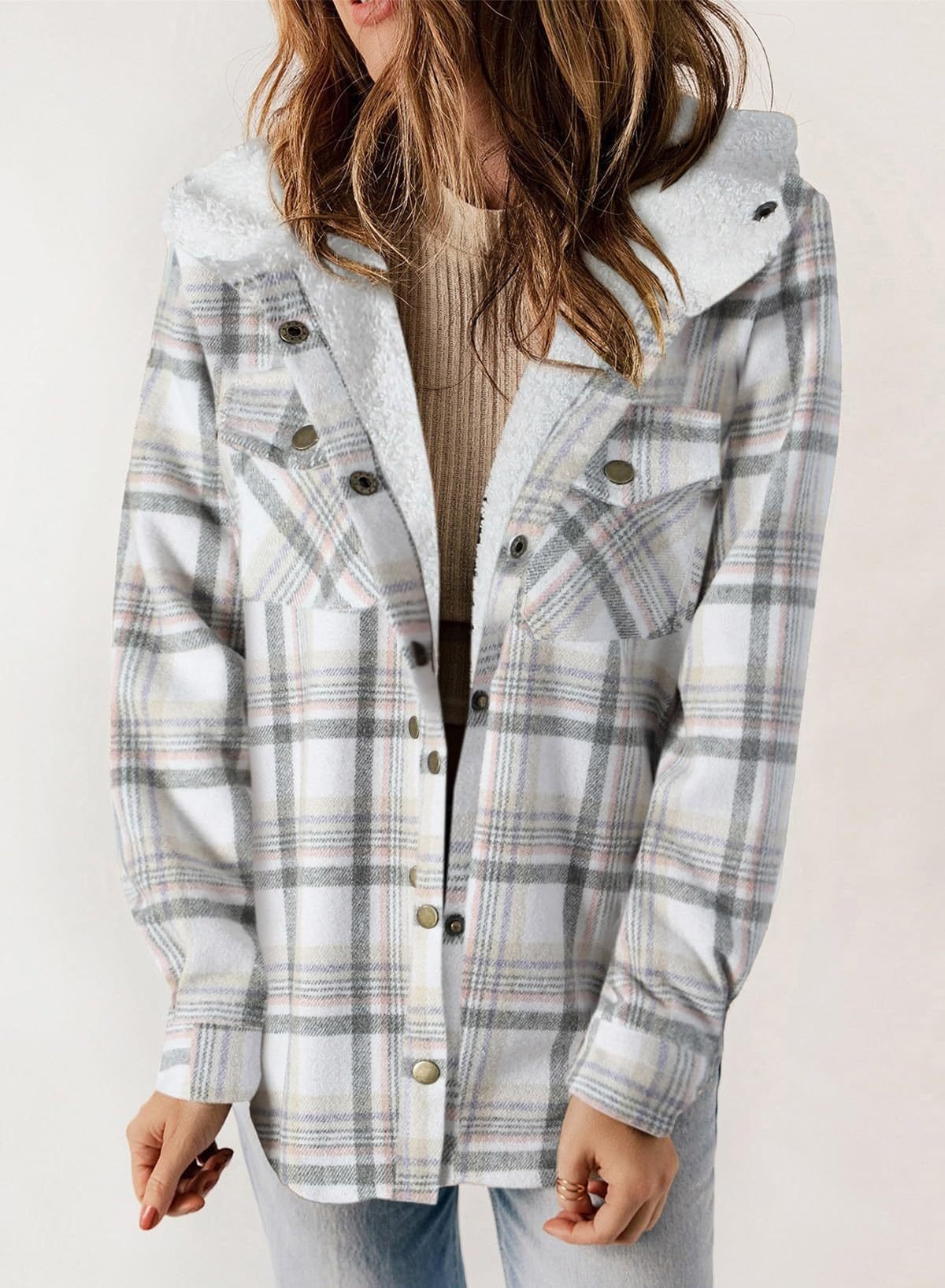 Thickened Flannel Plaid Jacket Coat With Hood