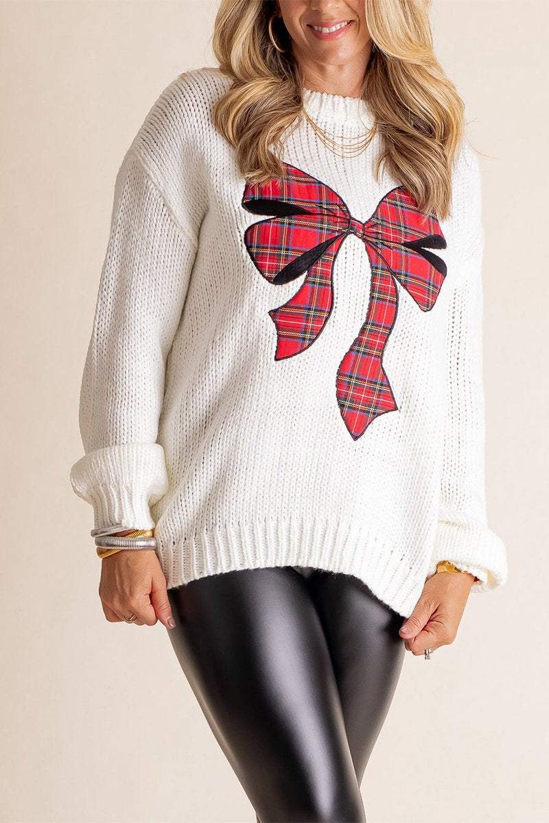 Women's Christmas Knitted Bow Sweater Cotton Sweaters Top