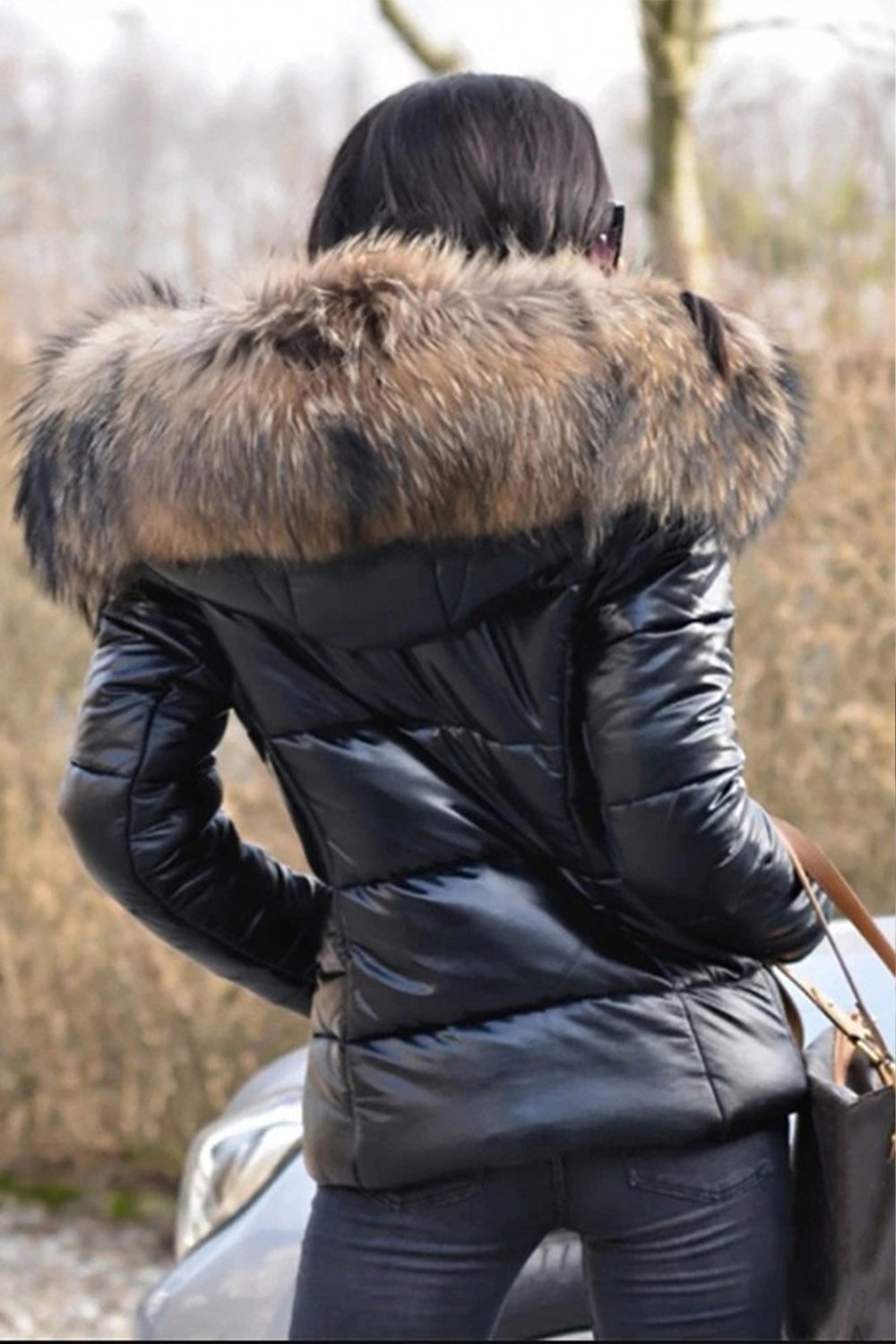 Ladies Casual Warm Large Fur Collar Hooded Jacket