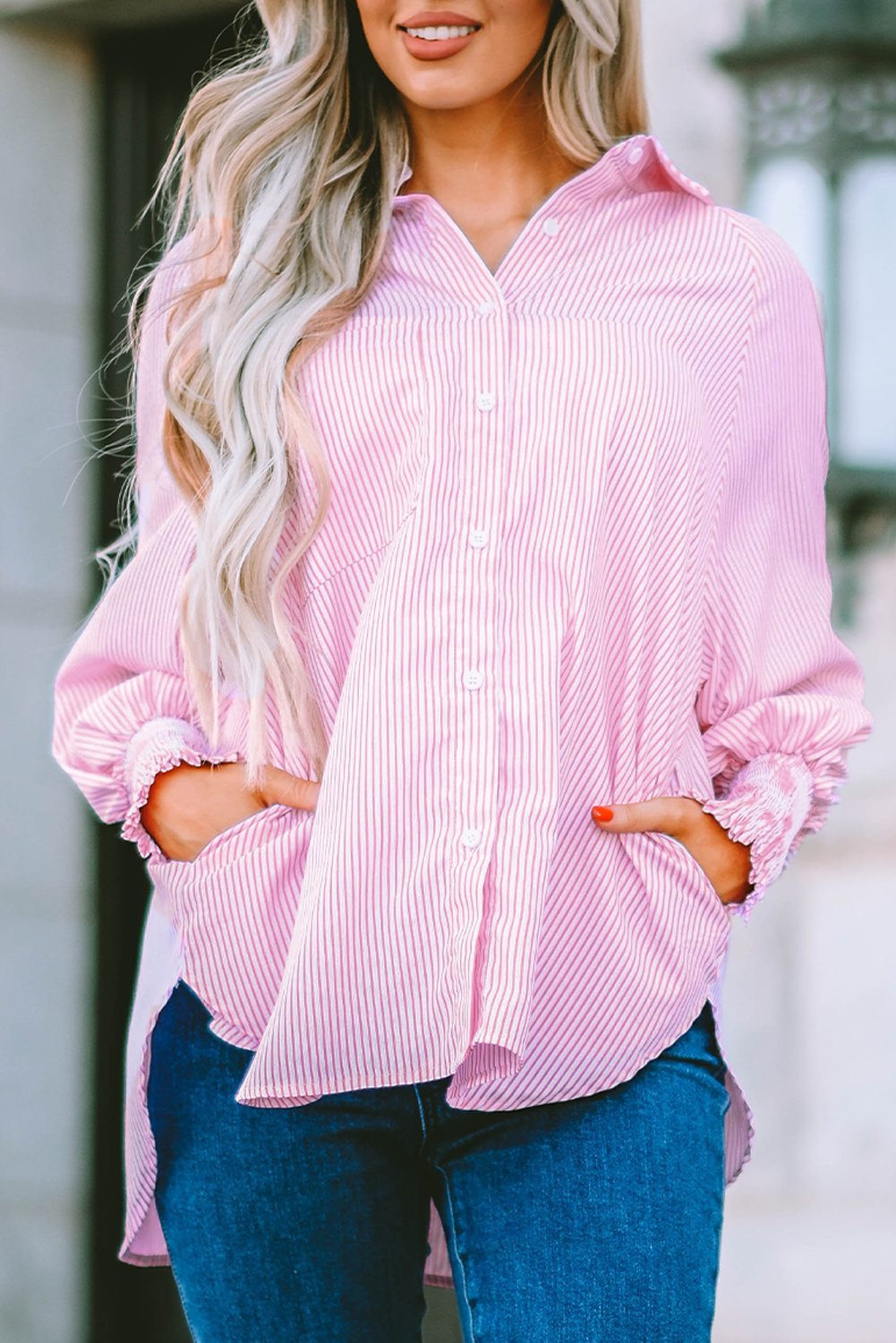 Women's Lapel Long Sleeve Striped Casual Shirt tops