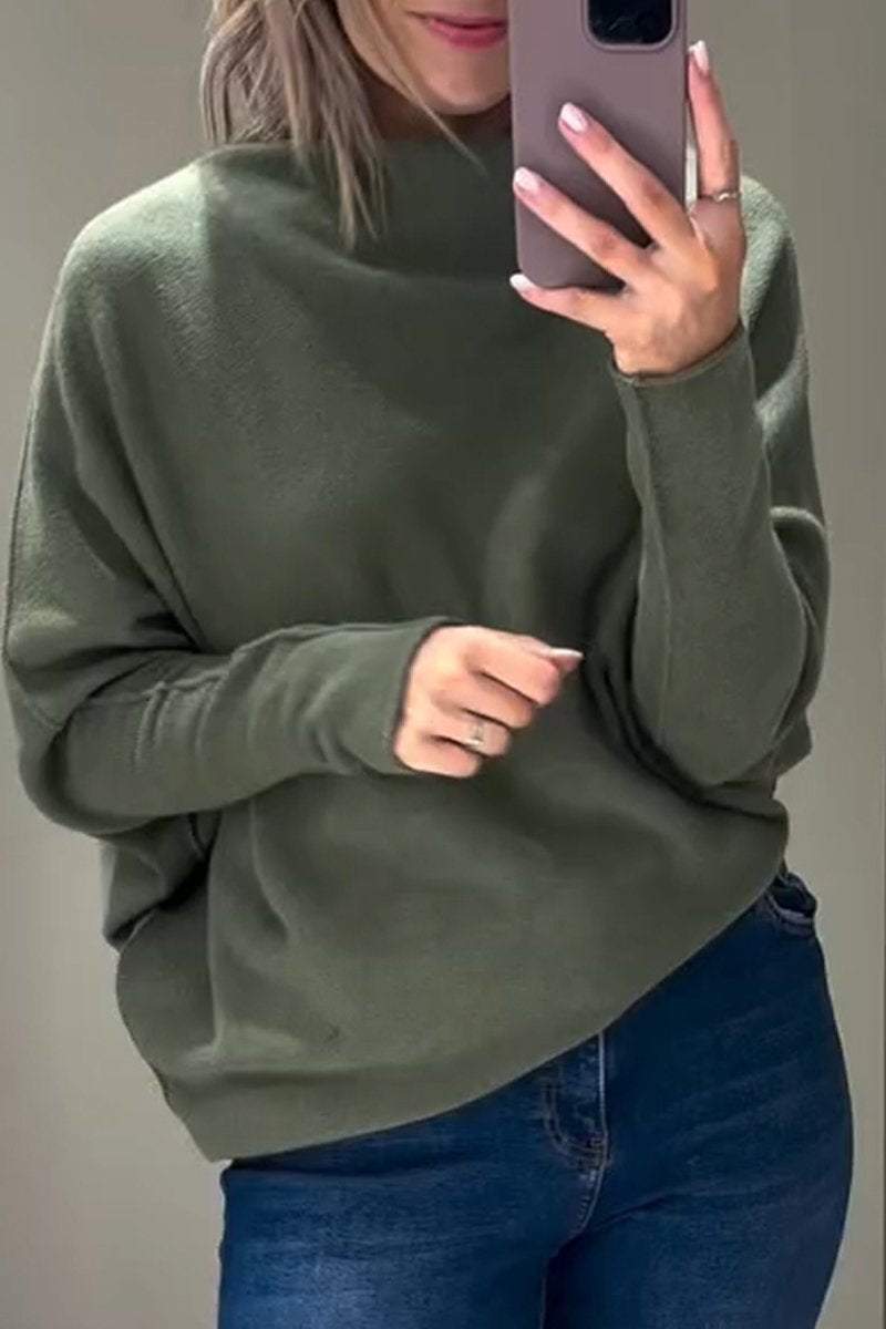 Women's High Collar Long Sleeve Casual Knitted Top Sweatshirt Tops