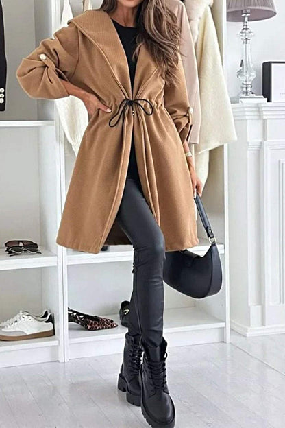 Women's Strappy Woolen Windbreaker Jacket Coats Top