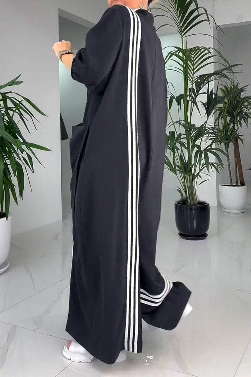 Women's Lapel Mid-Sleeve Striped Casual Jumpsuit Jumpsuits Sets