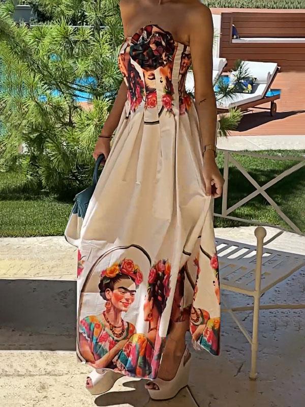 Strapless Back-covered Abstract Pattern Dress Dress