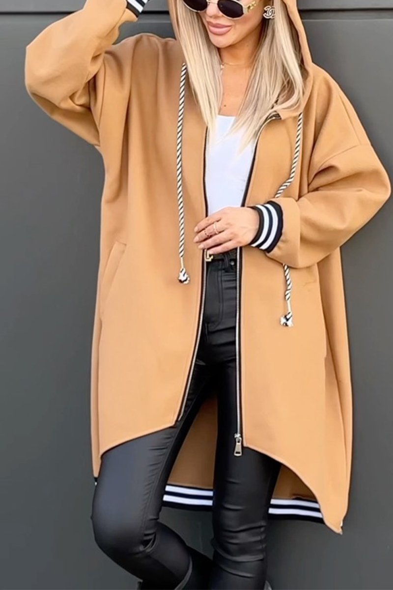 Women's Casual Hooded Zipper Jacket Coats Cotton Top