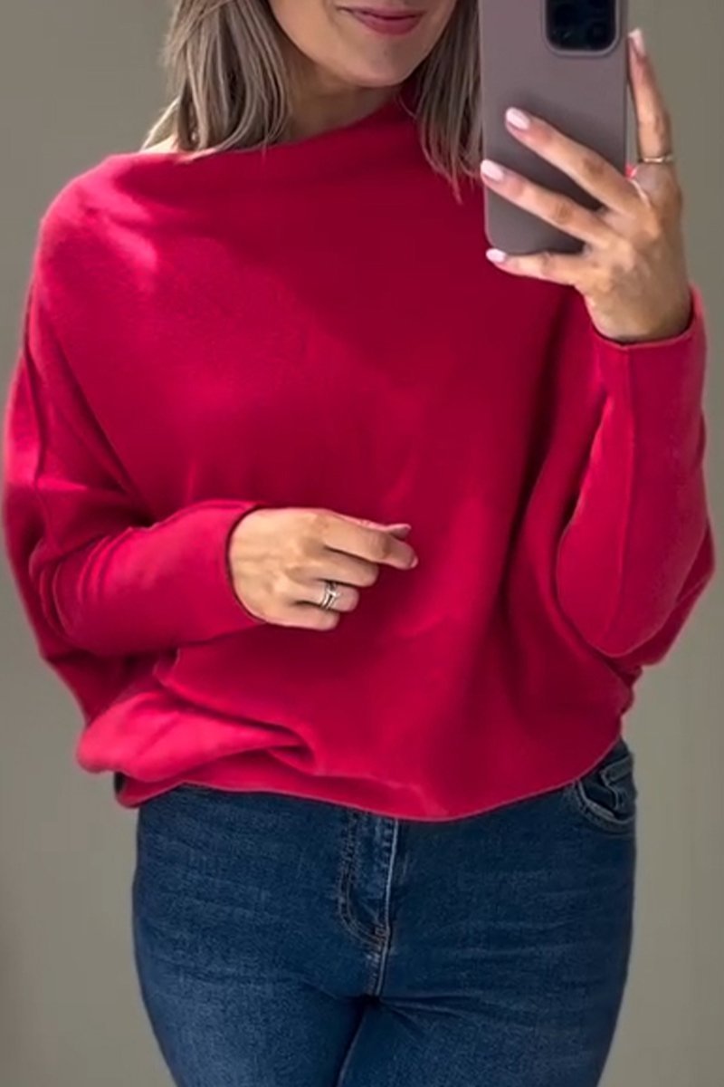 Women's High Collar Long Sleeve Casual Knitted Top Sweatshirt Tops