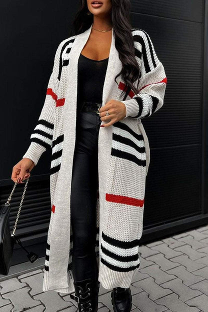 Casual Striped Long Sleeve Sweater Coat Coat Sweater Tops