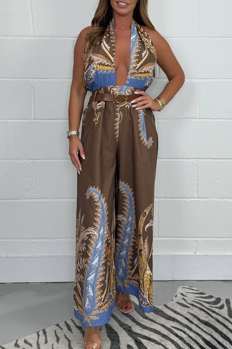 Women's Print Belted Jumpsuit Jumpsuit