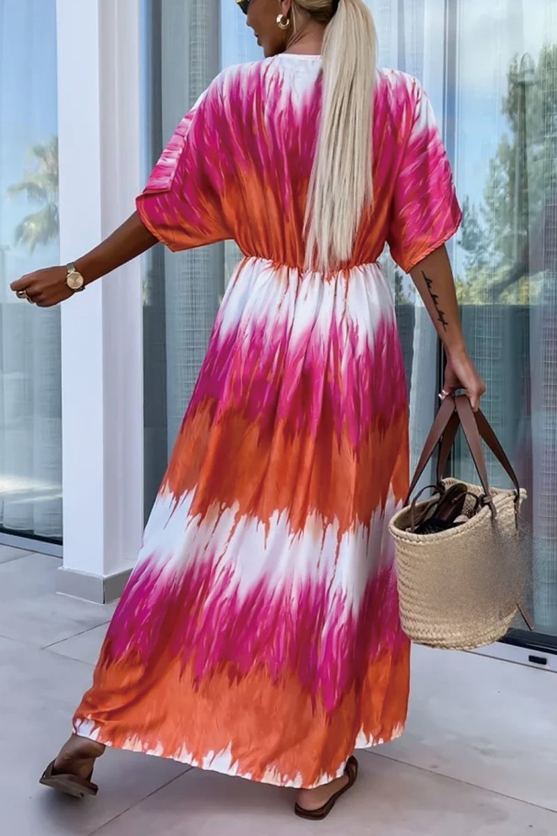 Women's contrast tie-dye V-neck maxi dress Dress