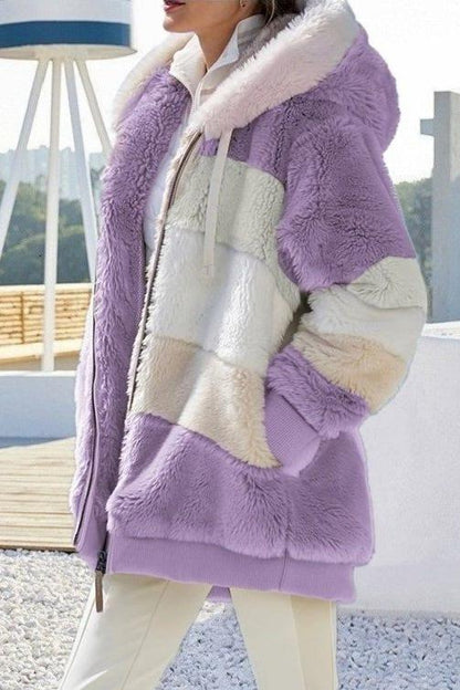 Women's Casual Warm Fur Contrast Hooded Jacket Coats skirts Top