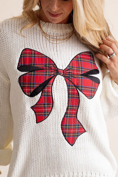 Women's Christmas Knitted Bow Sweater Cotton Sweaters Top