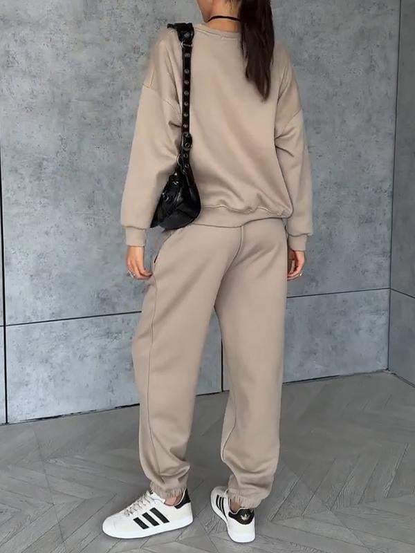 Women's Round Neck Solid Color Long Sleeve Sports Two-piece Suit Cotton Suit Two-piece Suit