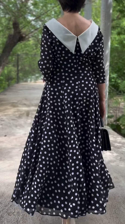 Women's Round Neck Polka Dot Mid-length Sleeve Elegant Dress dress