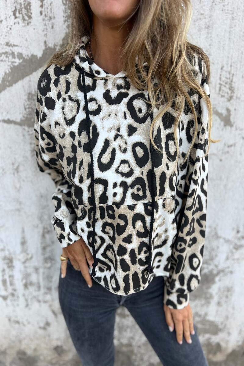 Women 's Leopard Print Hooded Long Sleeved Hoodie Top Hoodies Tops