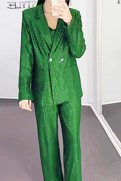 Women's Fashion Sequined Jacket & Pants Two-piece Set Suit Two-piece Suit