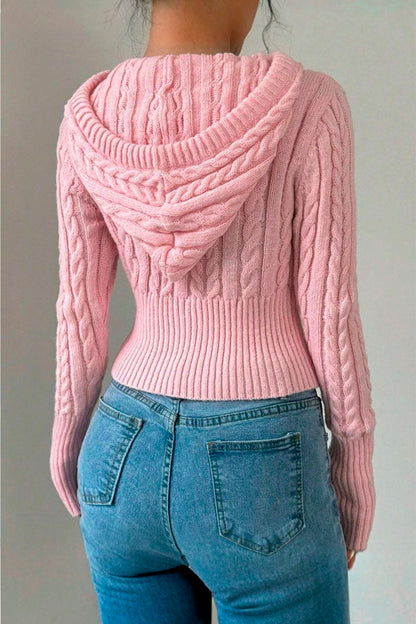 Women's Casual Solid Color Hooded Short Sweater sweatshirts Top