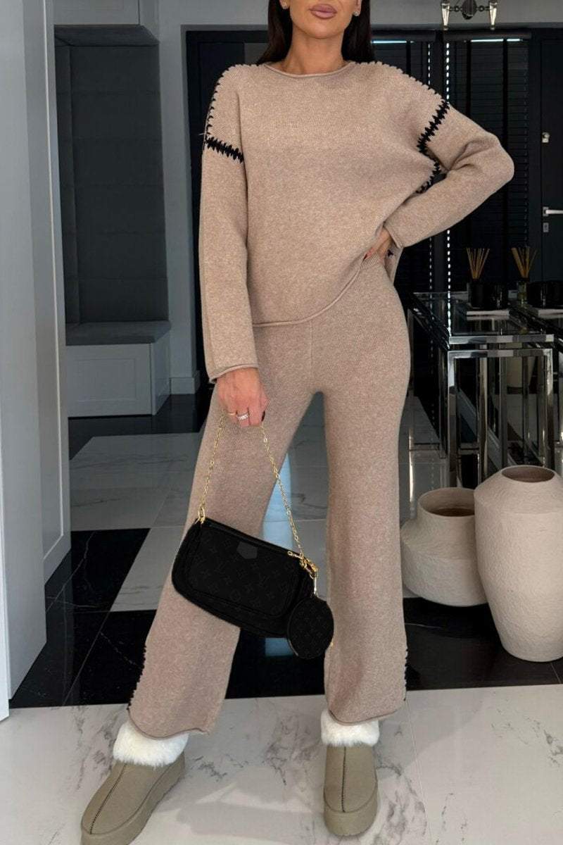 Women's Round Neck Long Sleeve Knitted Casual Suit Sets Two piece sets