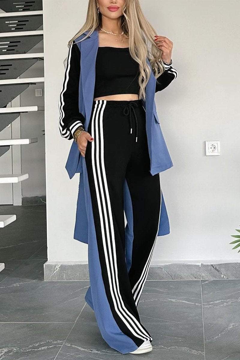 Women's Casual Contrast Color Splicing Web Pants Suit Pant sets Sets Two piece sets