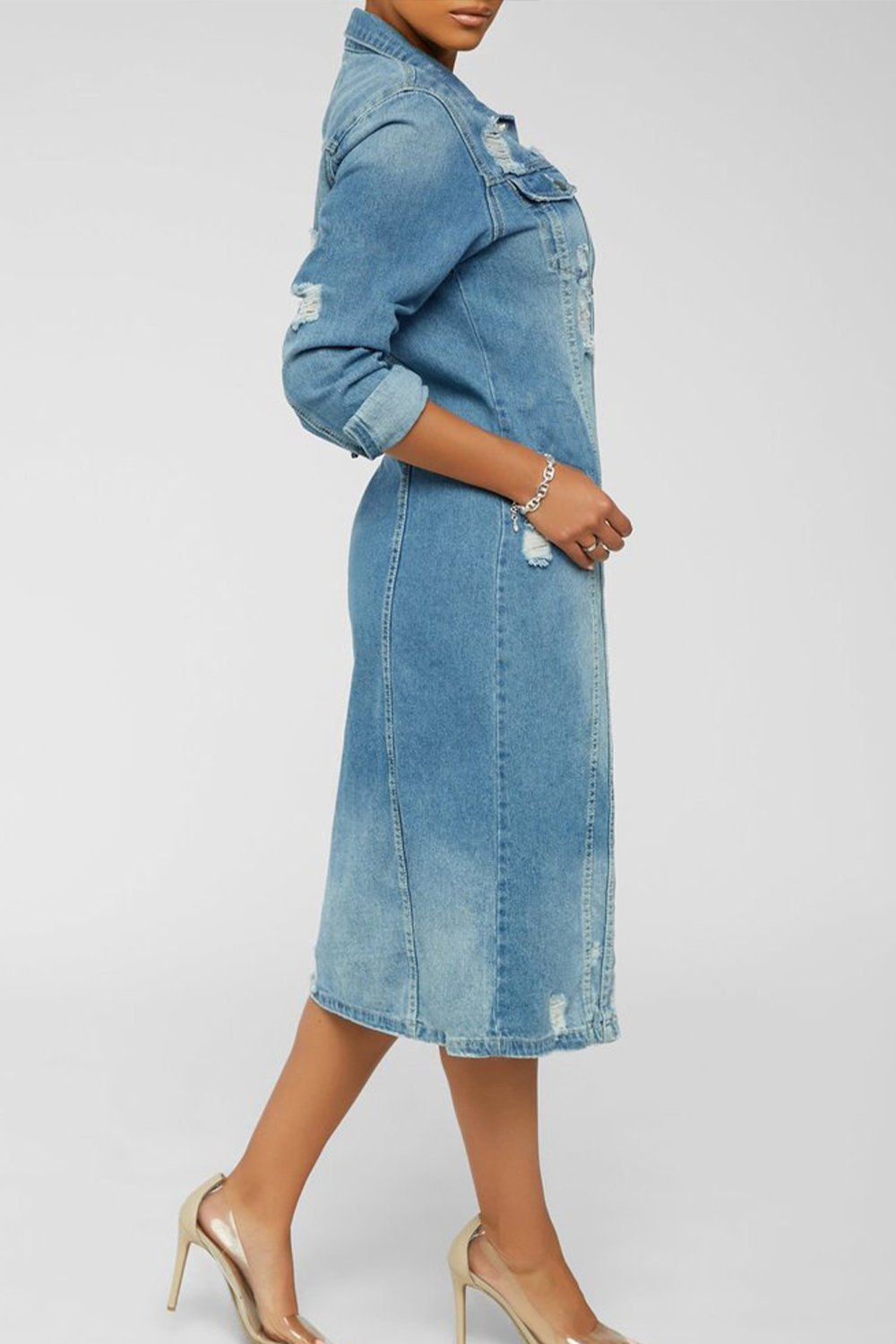 Denim Long Trench Coat Ripped Denim Jacket Coats skirts Top