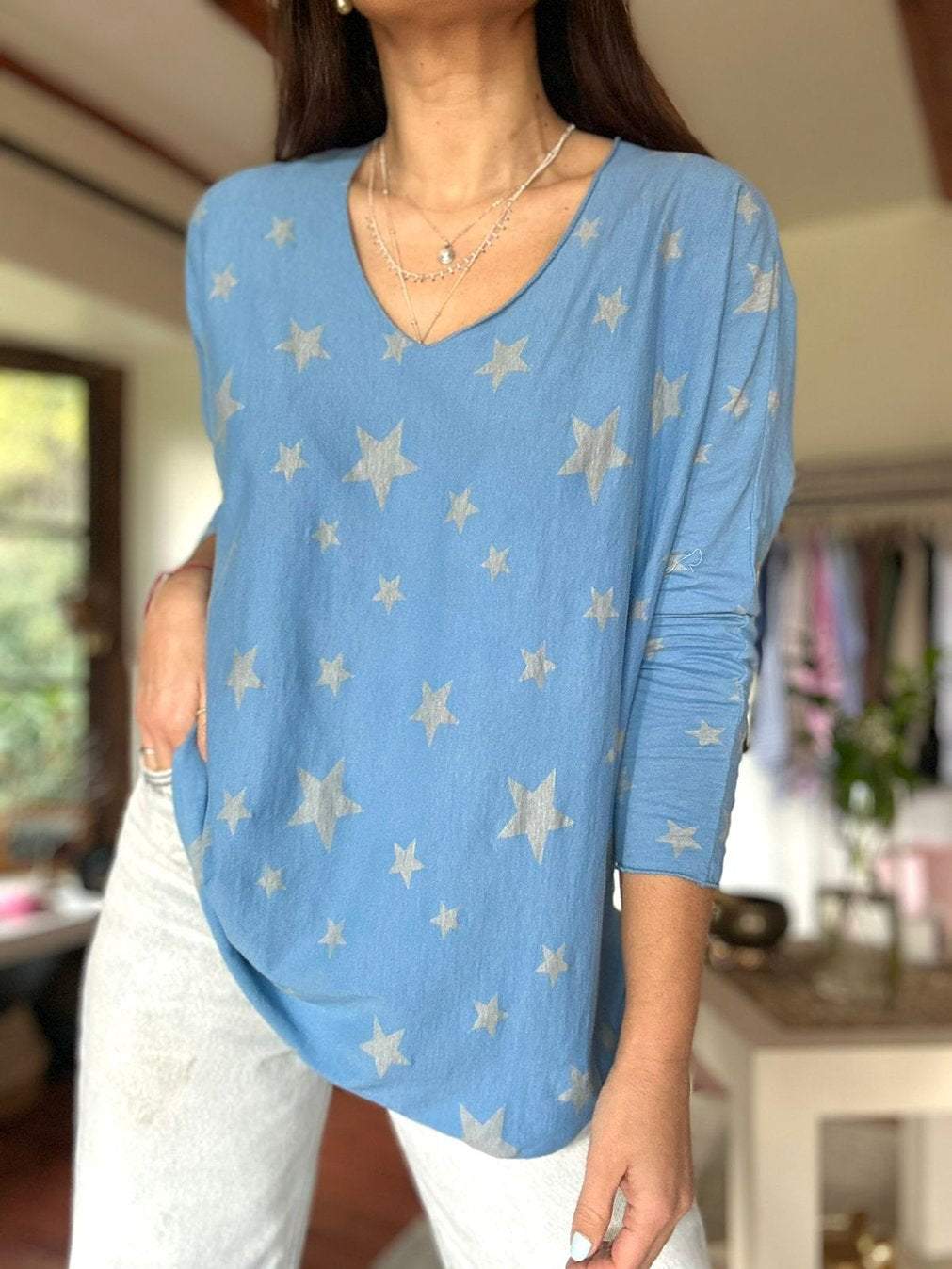 Women's Casual Star Print Round Neck Long Sleeve Top Top