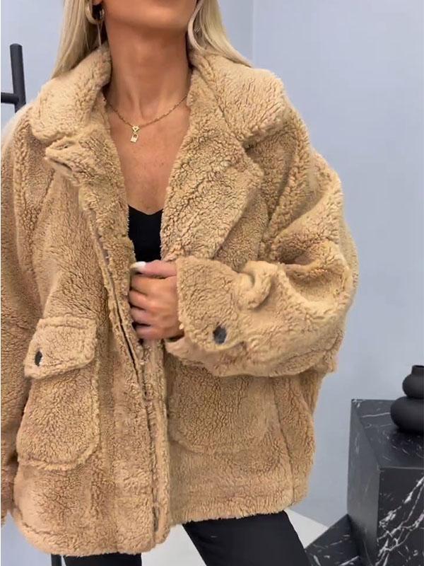 Women's Lapel Long Sleeve Plush Coat Coat Tops