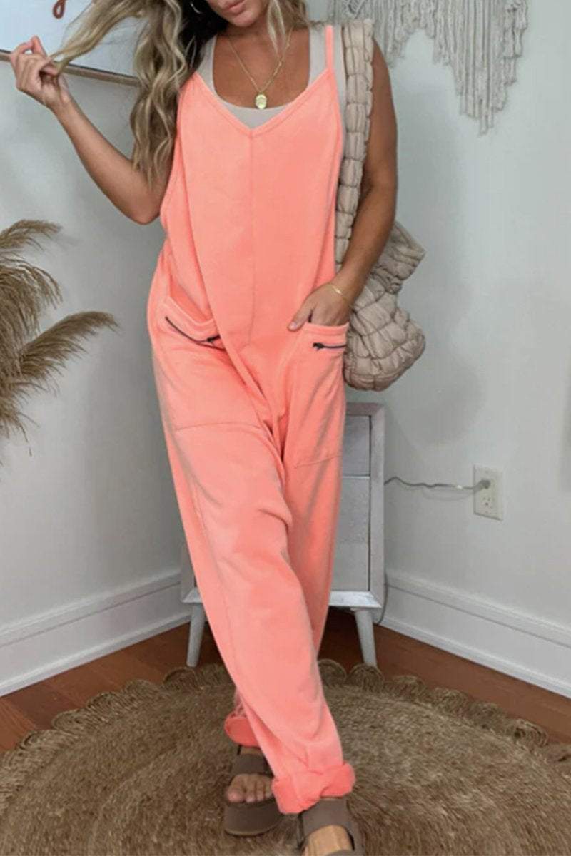 Women's Spring and Fall Solid Color Loose Jumpsuit jumpsuits sets