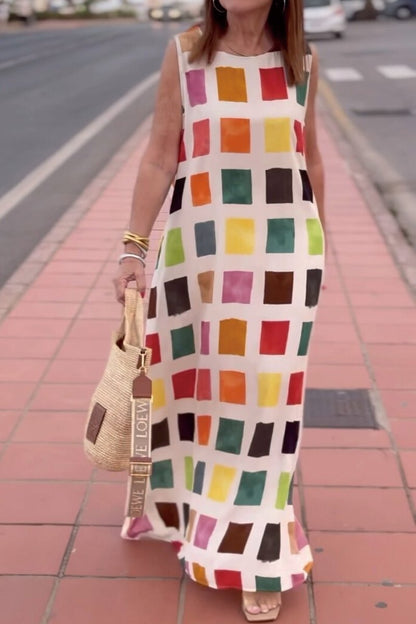 Women's Colorful Plaid Print Maxi Dress Dress