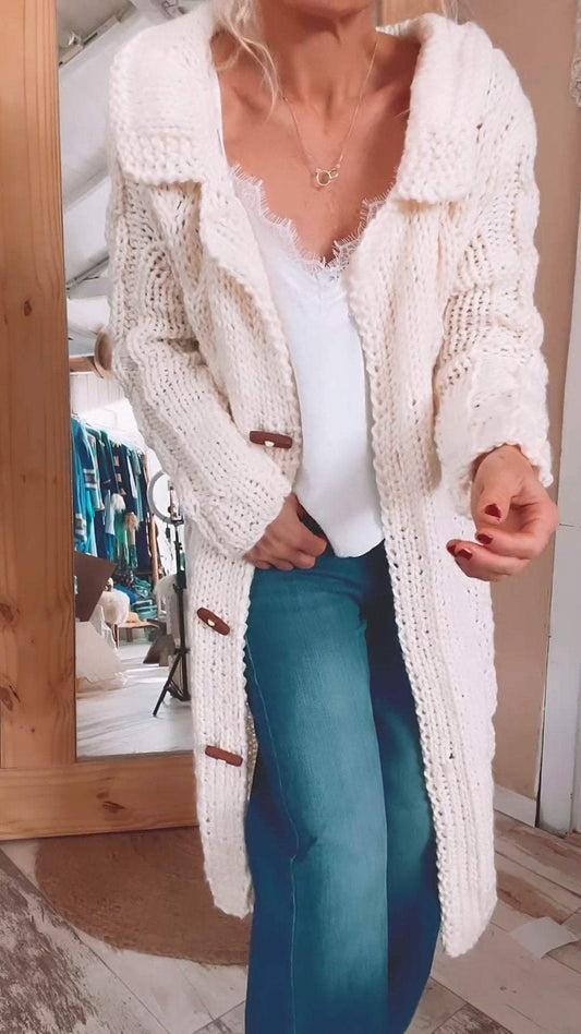 Ladies Lapel Long Sleeve Knitted Cardigan Cardigan