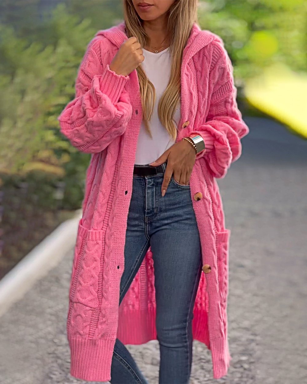 Women's Solid Color Twist Knitted Sweater Jacket Coat