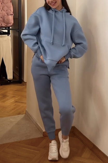 Women's solid color hooded pullover pants set Suits Two-piece set