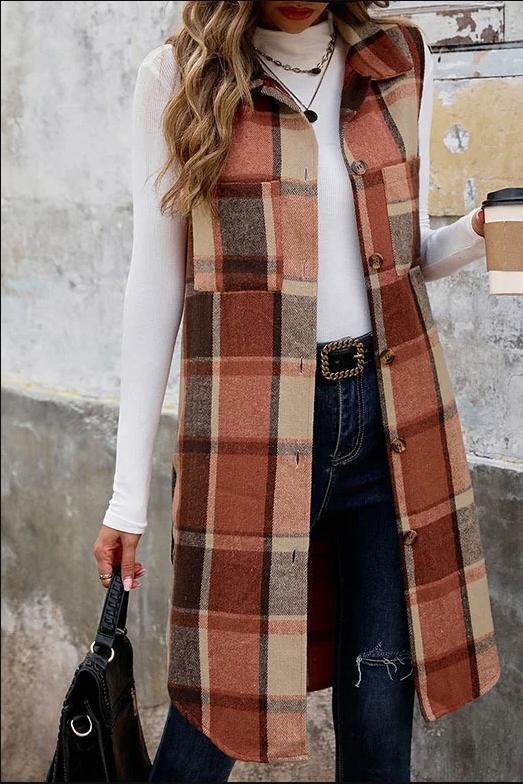 Women's Casual Plaid Regular Loose Vest Jacket Coats skirts Top