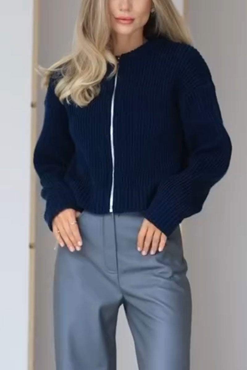 Women's Casual Solid Color Zipper Sweater Sweater Tops