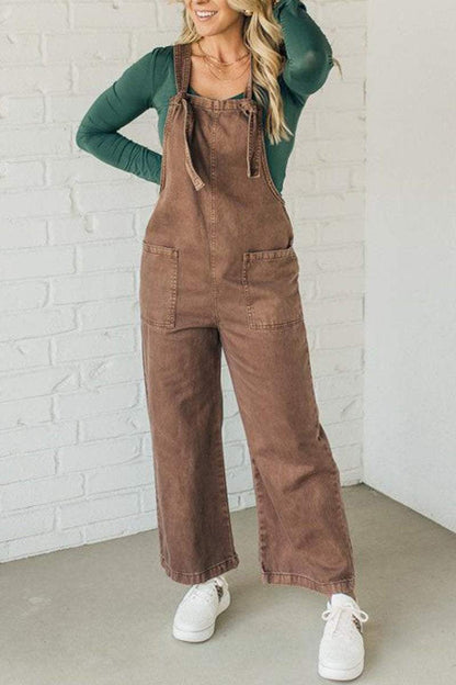 Women's Solid Color Knotted Overalls Jumpsuits sets