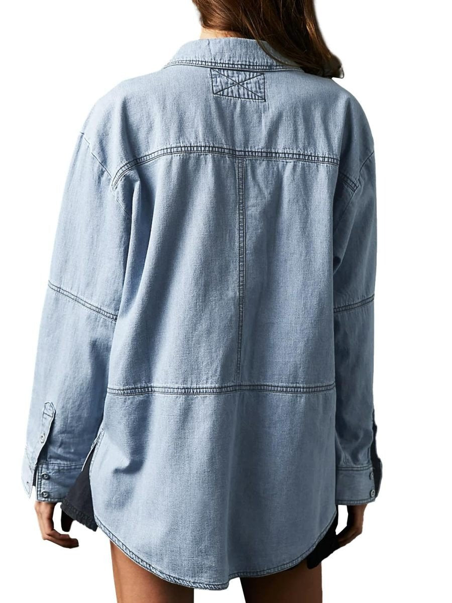 WOMEN'S DENIM V-NECK PULLOVER SHIRT