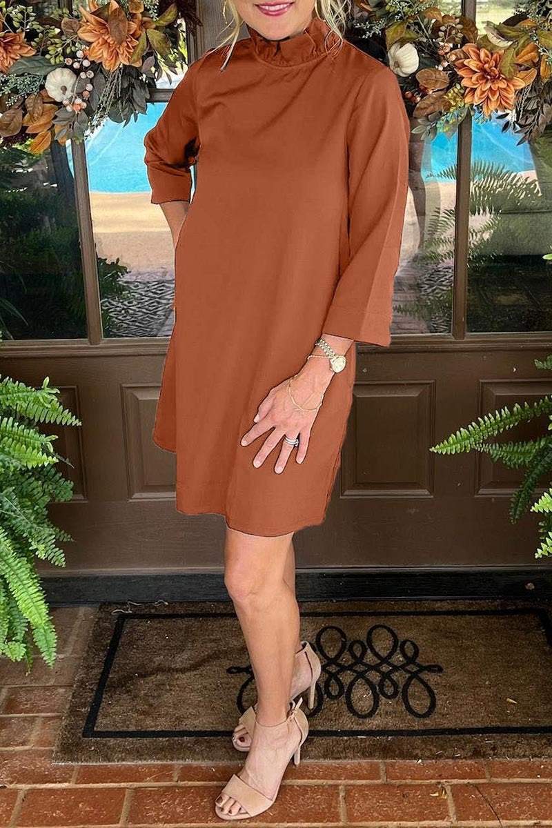 Women's Casual Solid Color Long Sleeve Bow Mini Dress Dress Midi Dress