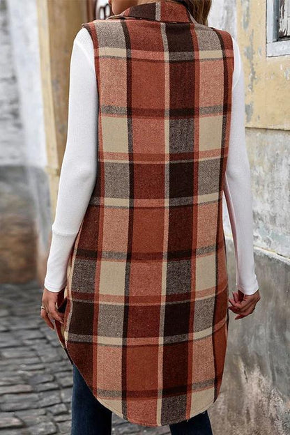 Women's Casual Plaid Regular Loose Vest Jacket Coats skirts Top