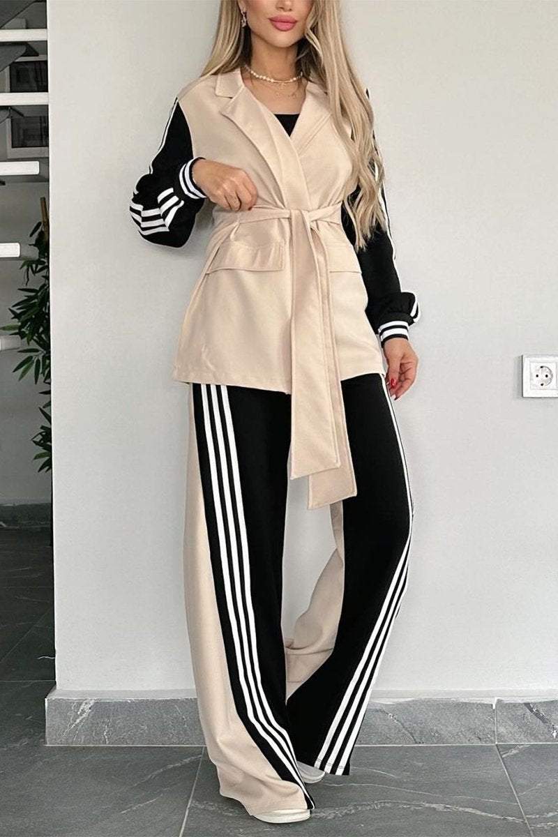 Women's Casual Contrast Color Splicing Web Pants Suit Pant sets Sets Two piece sets