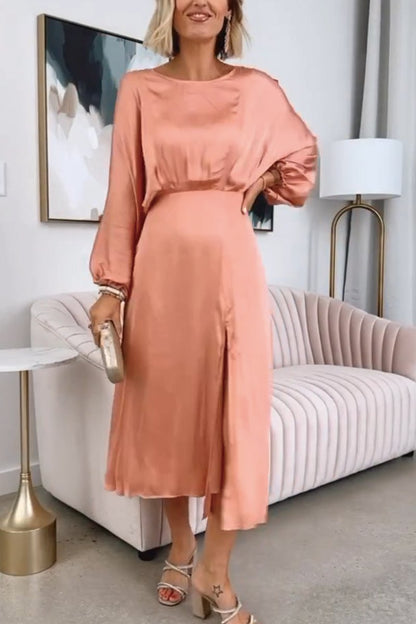 Women's solid color satin slit dress Dress