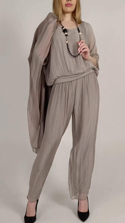 Women's Round Neck Chiffon Comfortable Loose Casual Three-piece Suit Suit