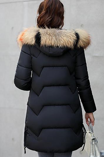 Women's Solid Color Thickened Mid-length Large Fur Collar Slim-fitting Cotton Coat Coats skirts Top