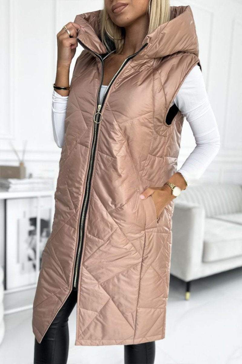 Women's Hooded Zipper Sleeveless Long Coat Coat Tops