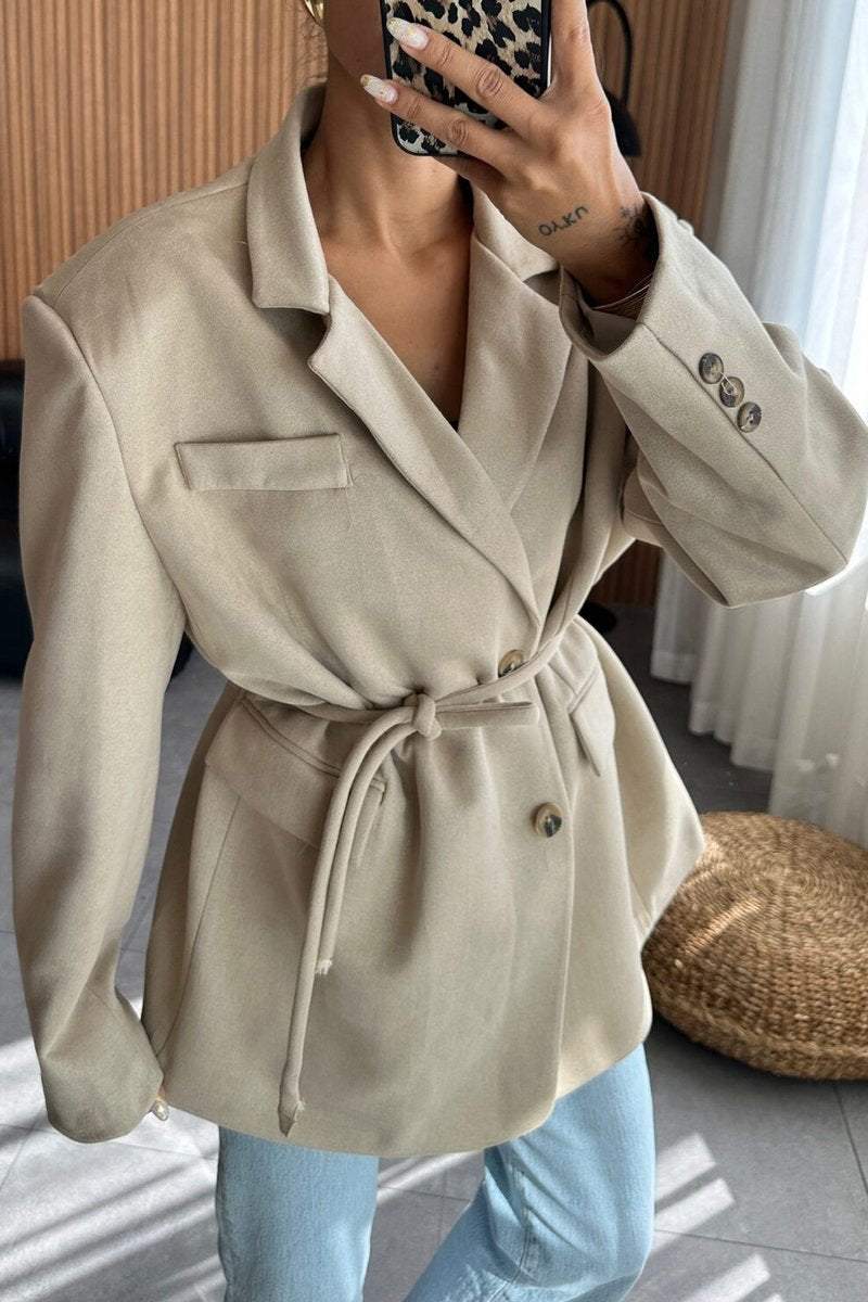 Women's Casual Suede Lace-up Blazers Coats Tops