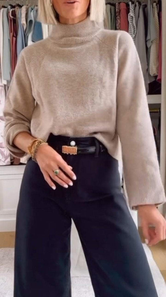 Women's Turtleneck Long Sleeved Knit Sweater Sweater Tops