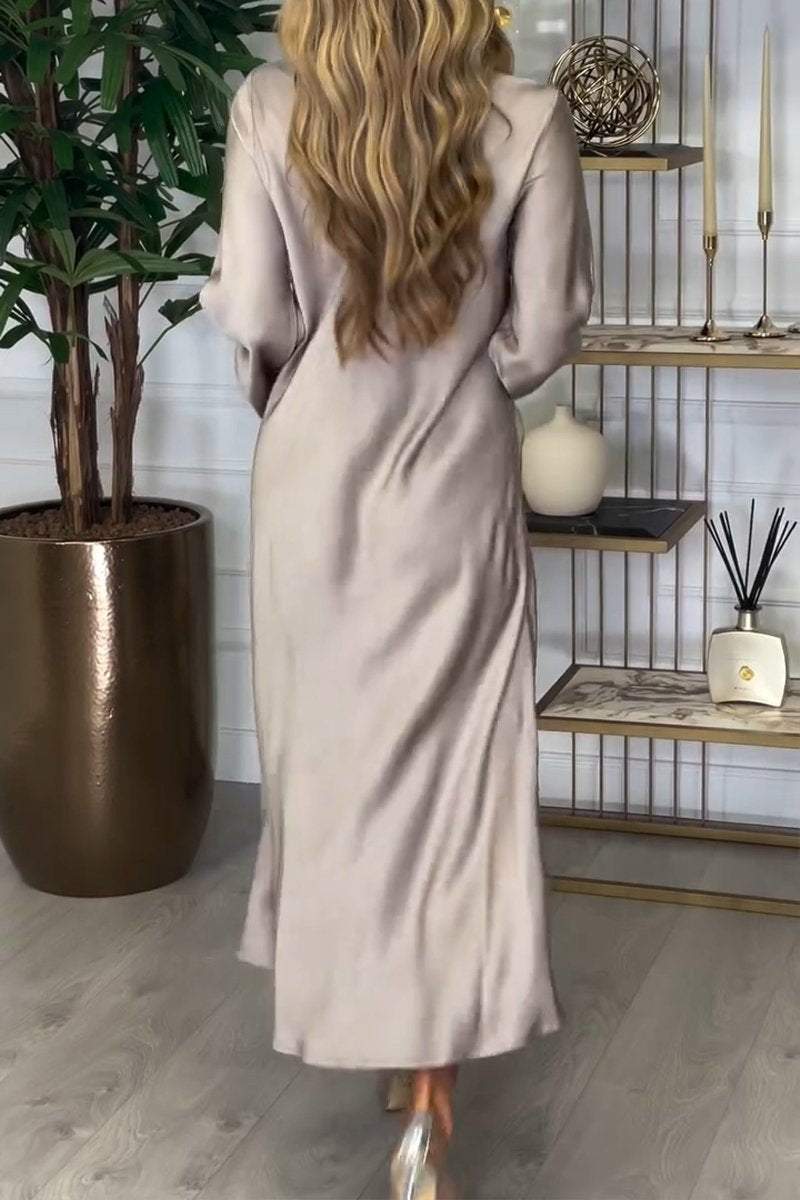 Women's V-neck Long-sleeved Satin Dress Dress Maxi Dress