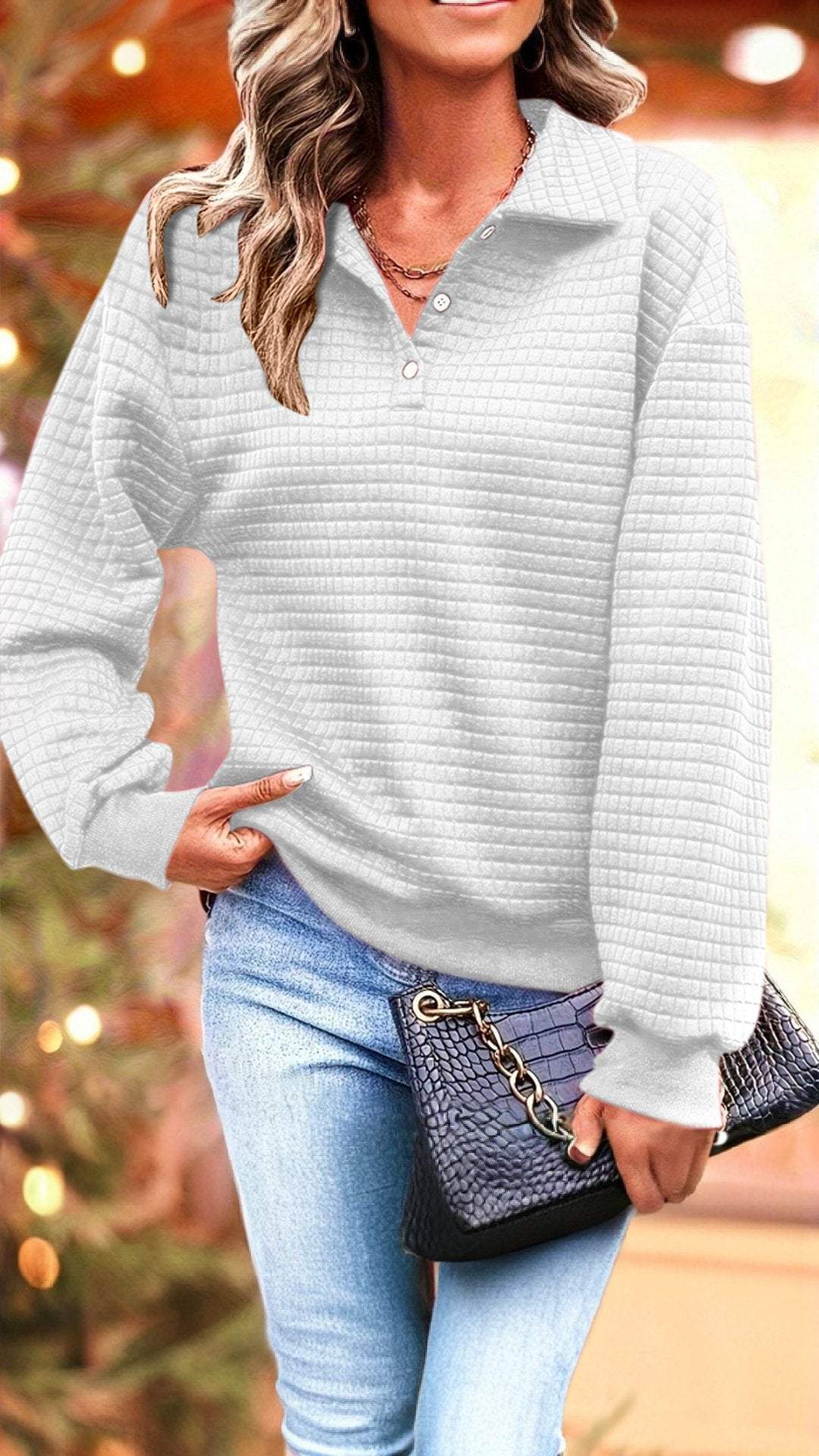 Women's Casual Lapel Long Sleeve Top sweatshirt Top