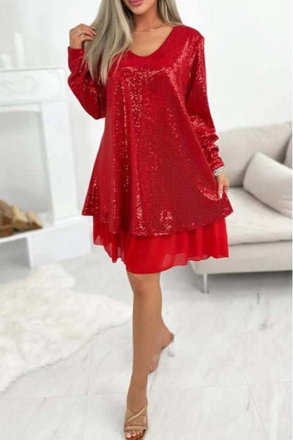 Ladies Casual Elegant V Neck Sequin Dress Dress smidi dress