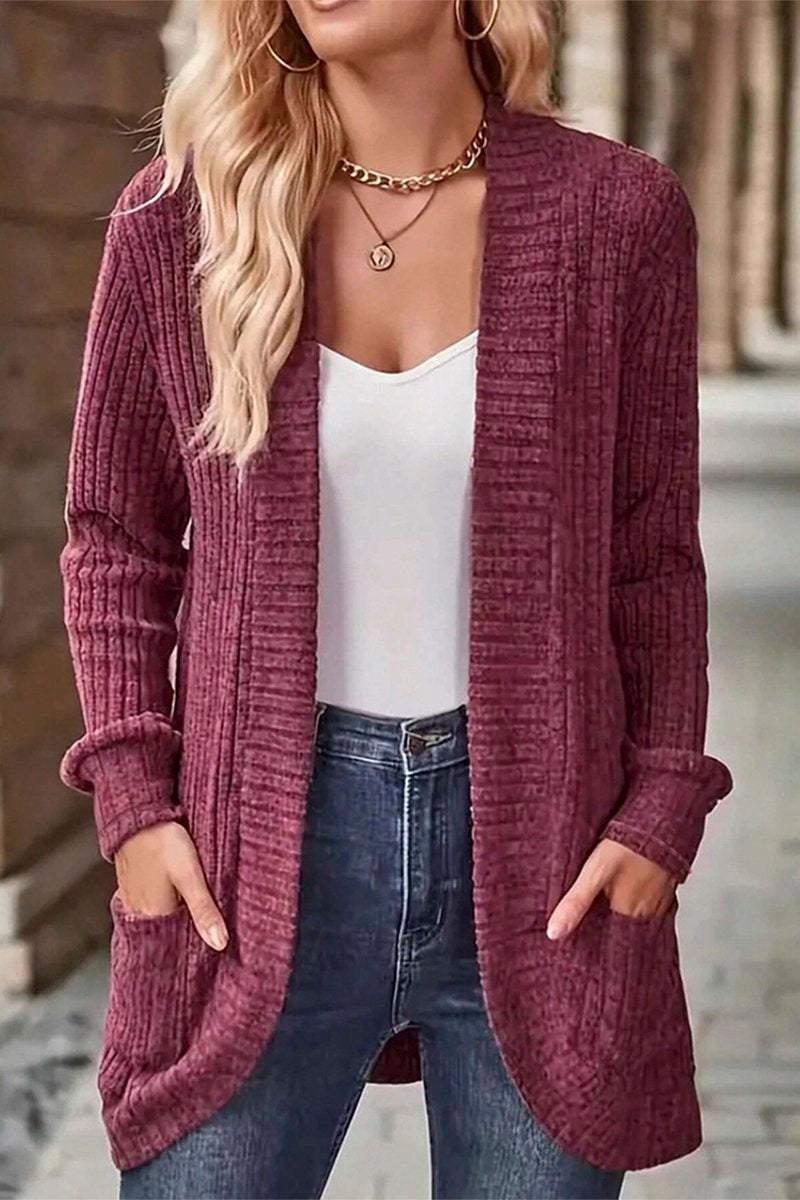 Women's Casual Pit Striped Woolen Cardigan Jacket