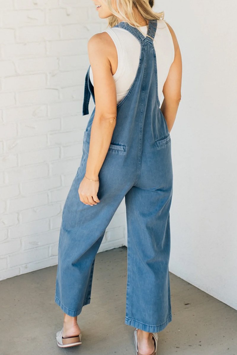 Women's Solid Color Knotted Overalls Jumpsuits sets